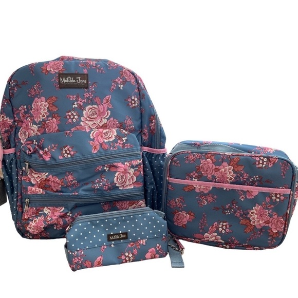 NWT Matilda Jane Harlow Floral Backpack + pencil Case + Lunch Bag 3 pcs SET NWT - Picture 2 of 13